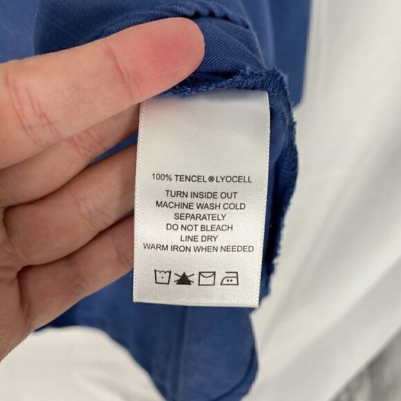 FOXCROFT Womens Blue Curved Hem Roll-tab Sleeve Collared Button Up Top Size 2 - Picture 5 of 7